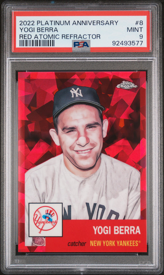 2022 Topps Chrome Platinum Anniversary #8 Yogi Berra Red Atomic Refractor PSA 9