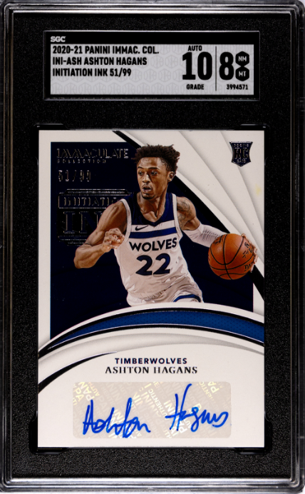 2020-21 Panini Immaculate Col. #INI-ASH Ashton Hagans Initiation Ink RC SGC 8-10