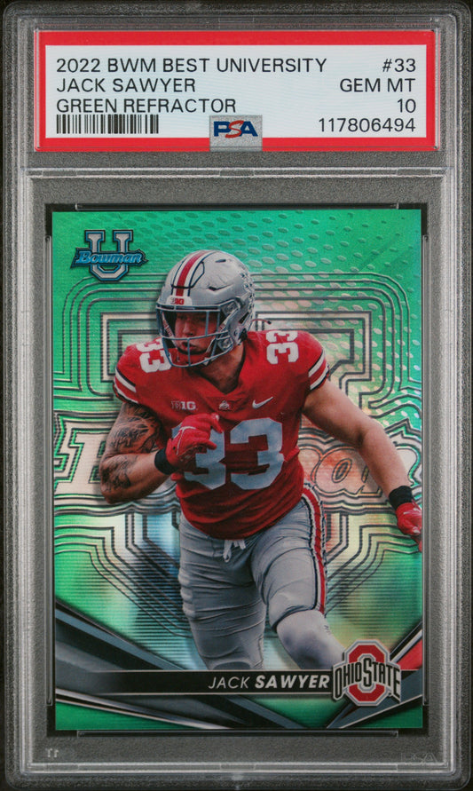 2022 Bowman'S Best University #33 Jack Sawyer Green Refractor PSA 10