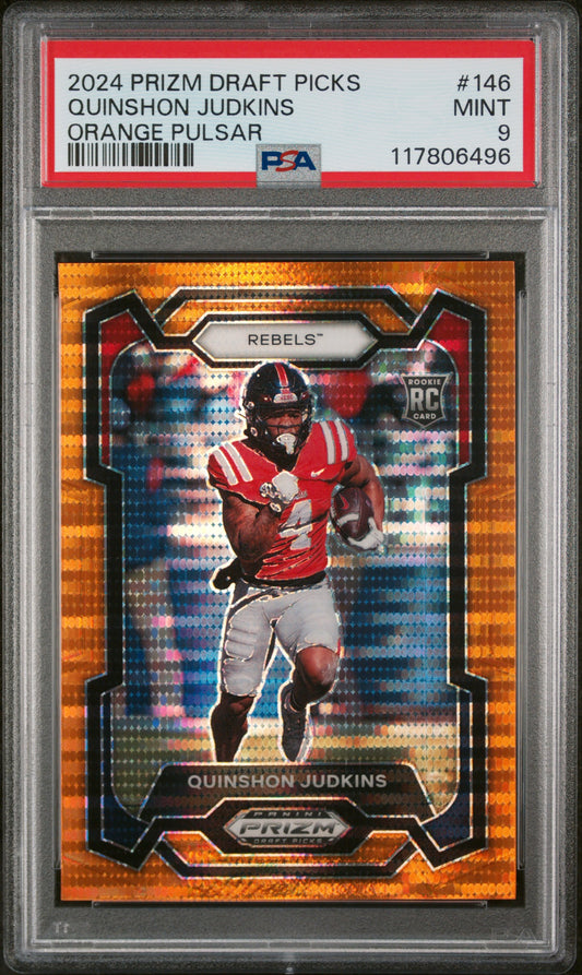 2024 Panini Prizm Draft Picks #146 Quinshon Judkins Orange Pulsar RC PSA 9
