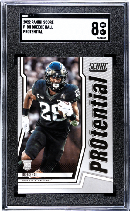 2022 Panini Score #P-BH Breece Hall Protential RC SGC 8
