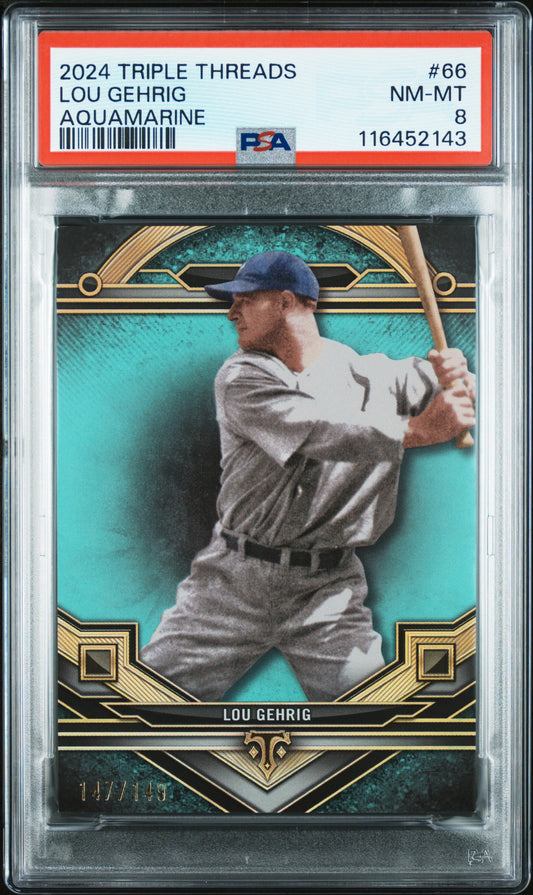 (1)2024 Topps Triple Threads #66 Lou Gehrig Aquamarine PSA 8