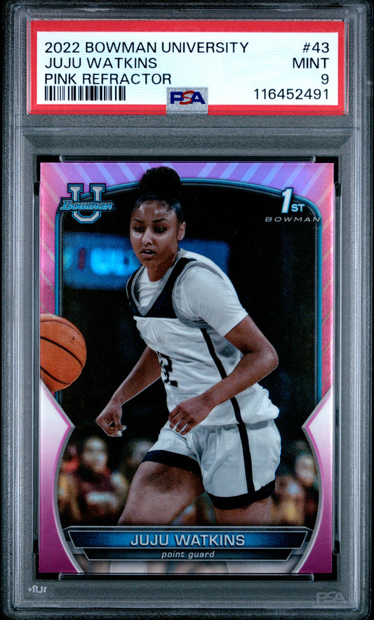 2022 Bowman Chrome University #43 Juju Watkins Pink Refractor PSA 9