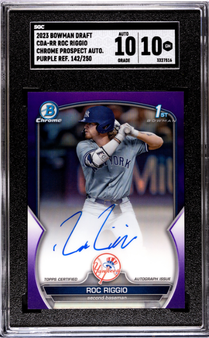 2023 Bowman Draft #CDA-RR Roc Riggio Chrome Prospect Purple Ref. SGC 10-10
