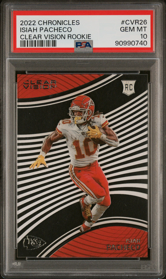 2022 Panini Chronicles #CVR26 Isiah Pacheco Clear Vision RC PSA 10