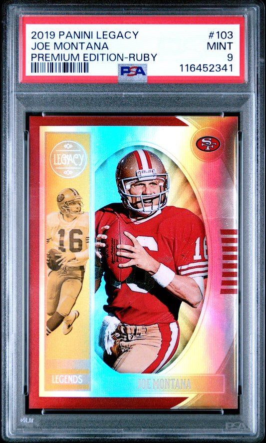 2019 Panini Legacy #103 Joe Montana Premium Edition-Ruby PSA 9