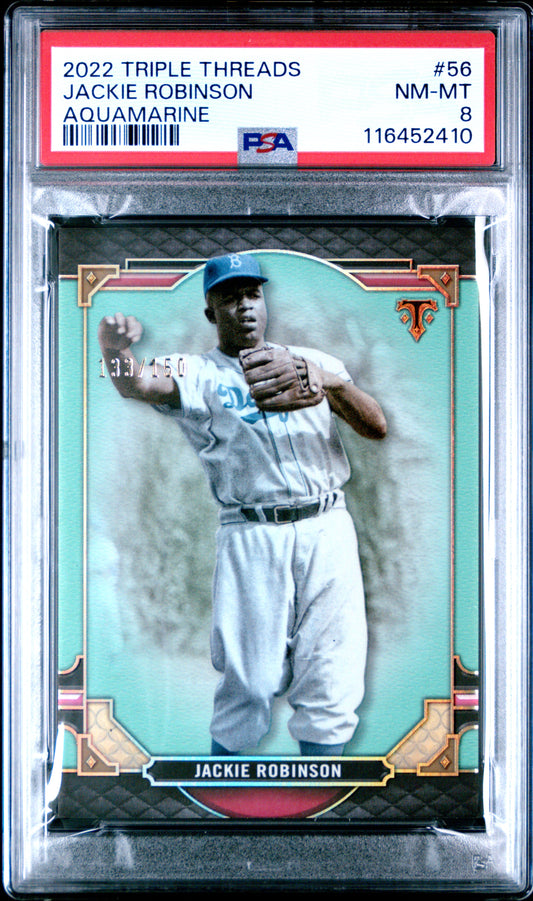 2022 Topps Triple Threads #56 Jackie Robinson Aquamarine PSA 8
