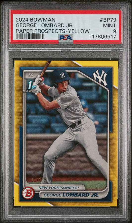 2024 Bowman Paper Prospects #BP79 George Lombard Jr. Yellow PSA 9