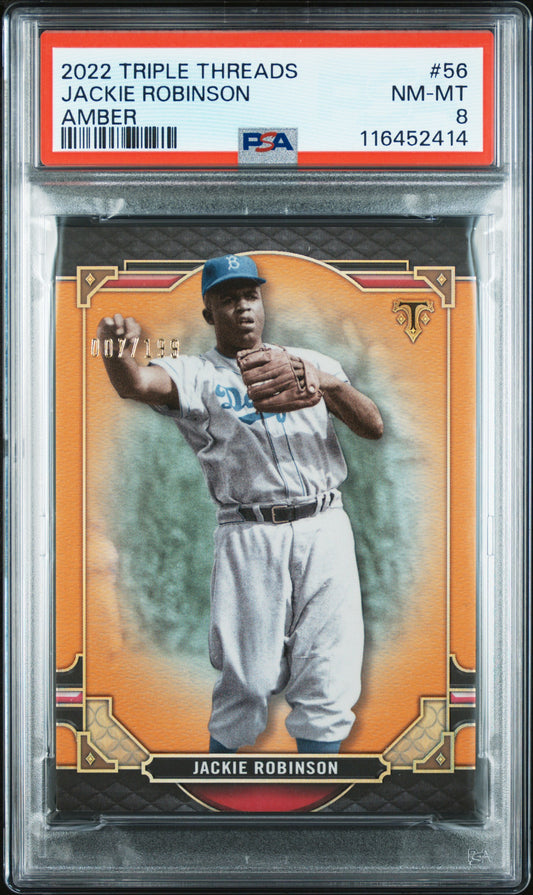 2022 Topps Triple Threads #56 Jackie Robinson Amber PSA 8