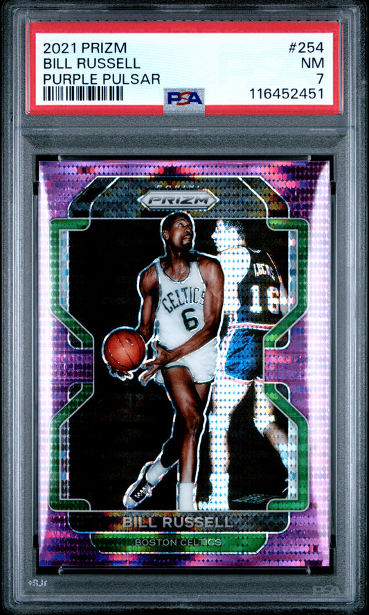2021 Panini Prizm #254 Bill Russell 21/35 Purple Pulsar PSA 7