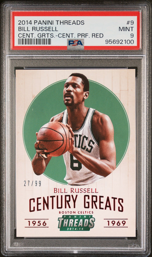 2014 Panini Threads Century Greats #9 Bill Russell 27/99 PRF Red PSA 9