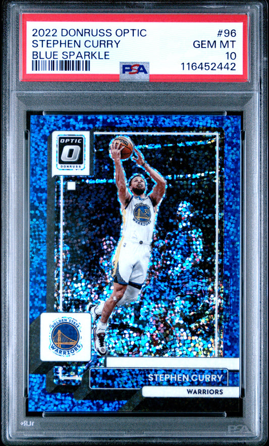 2022 Panini Donruss Optic #96 Stephen Curry 002/180 Blue Sparkle PSA 10