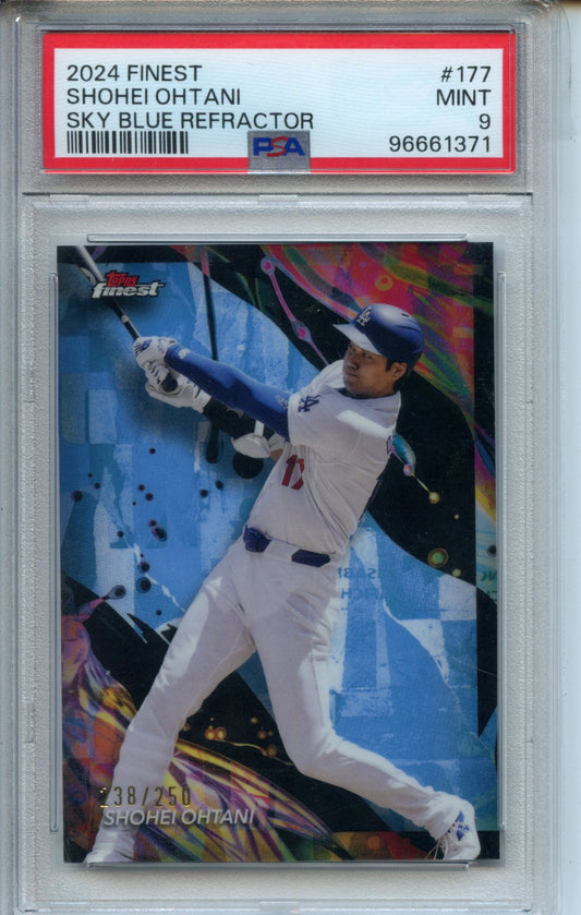 2024 Topps Finest #177 Shohei Ohtani Sky Blue Refractor 238/250 PSA 9