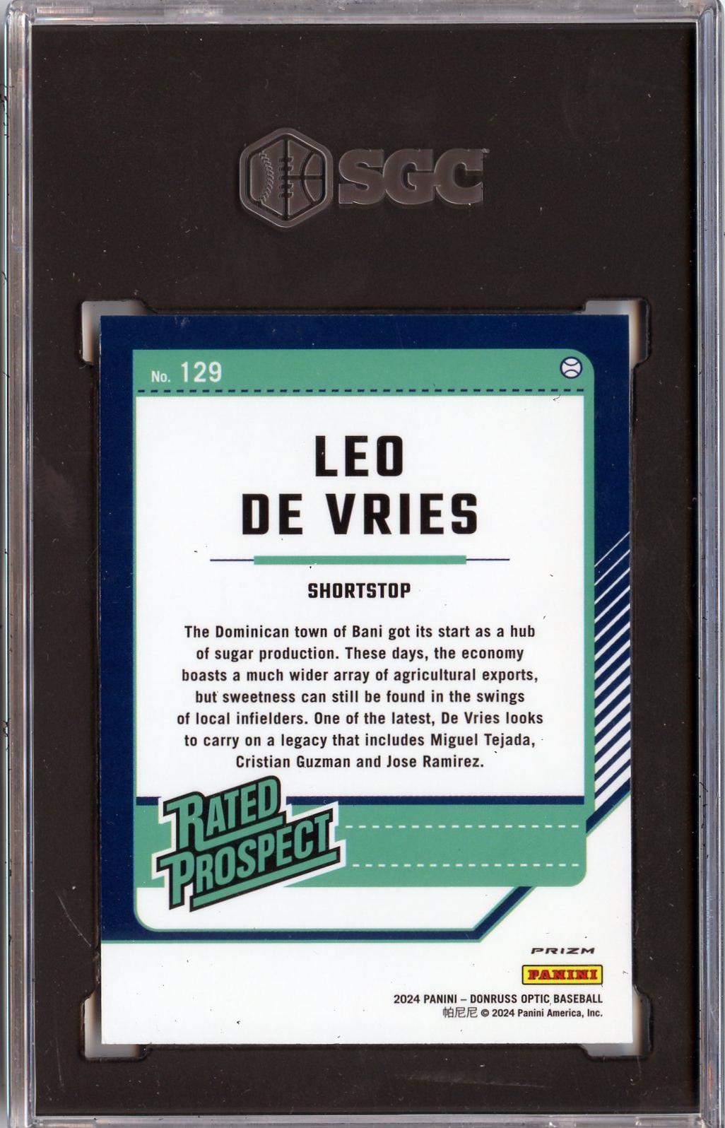 2024 Donruss #129 Leo De Vries Optic Holo Prizms SGC 9.5