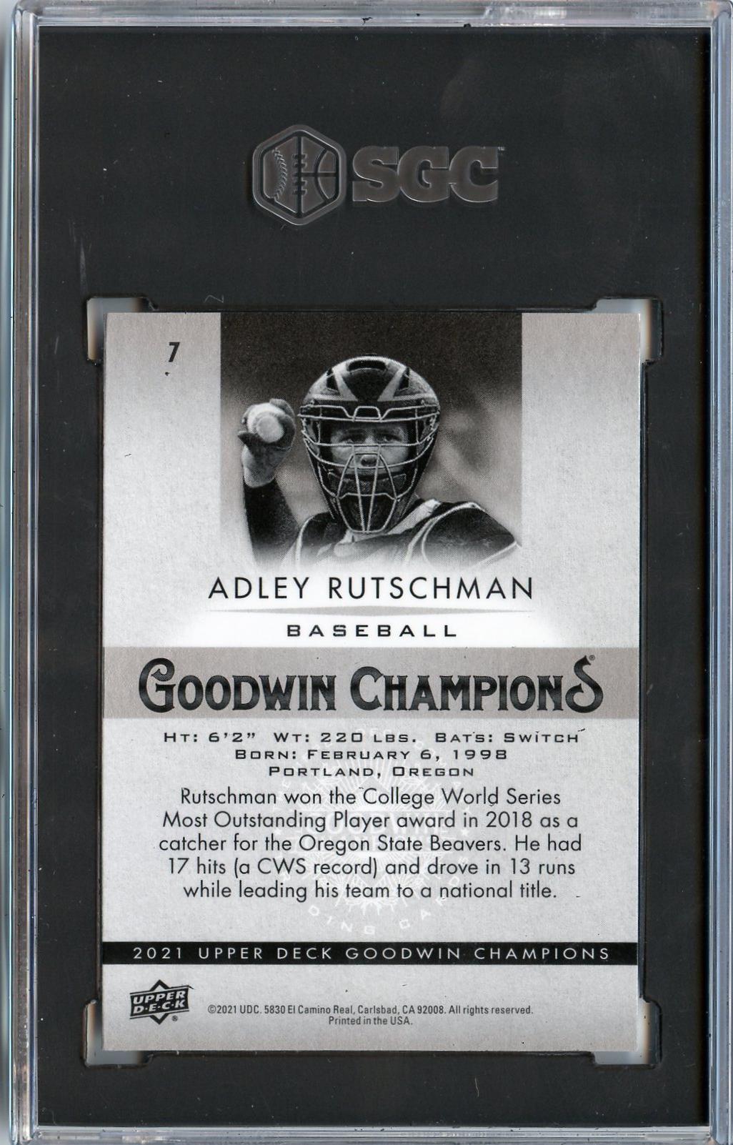 2021 Upper Deck Goodwin Champions #7 Adley Rutschman Platinum Rainbow SGC 9.5