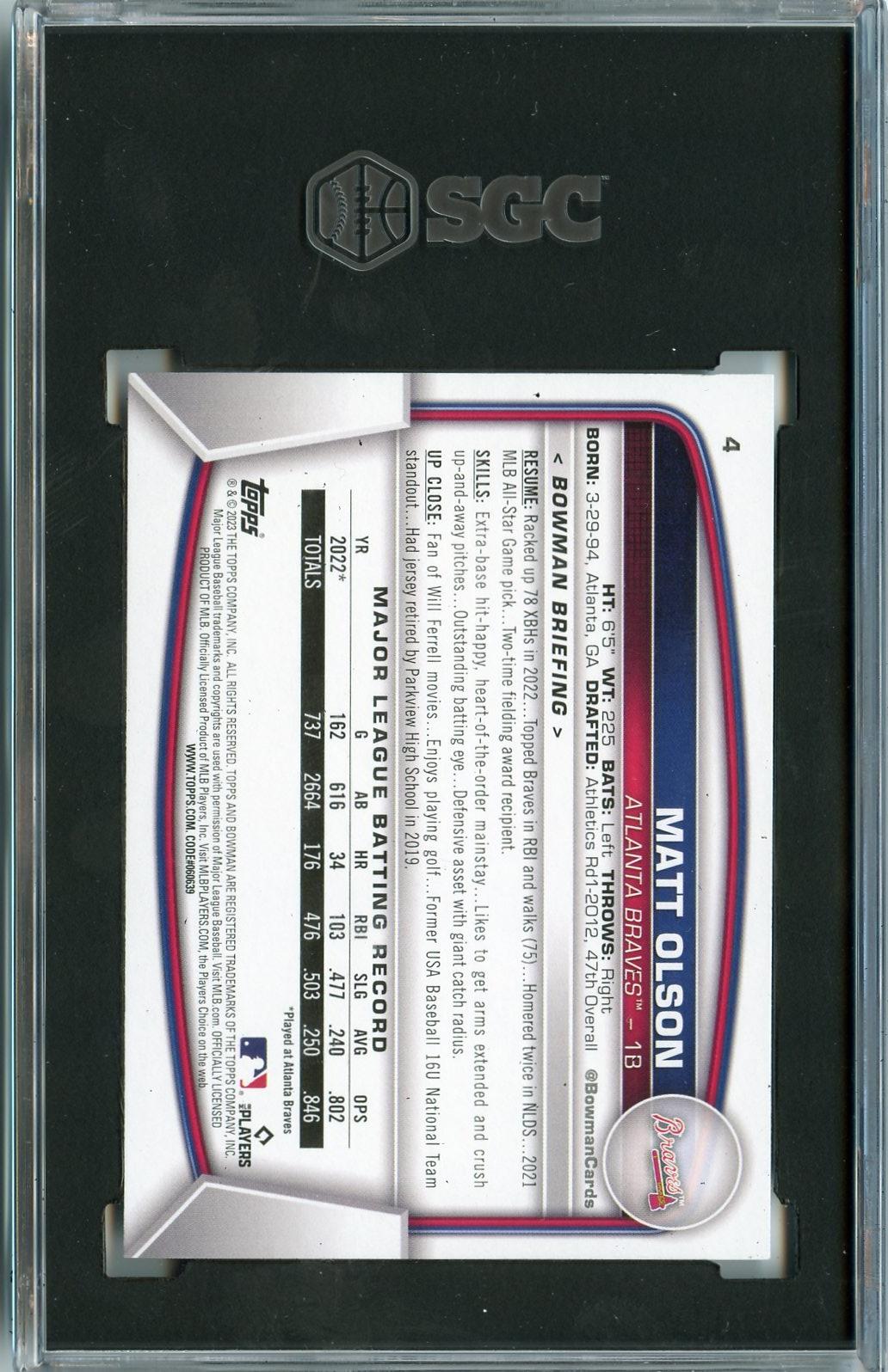 2023 Bowman #4 Matt Olson SGC 9.5