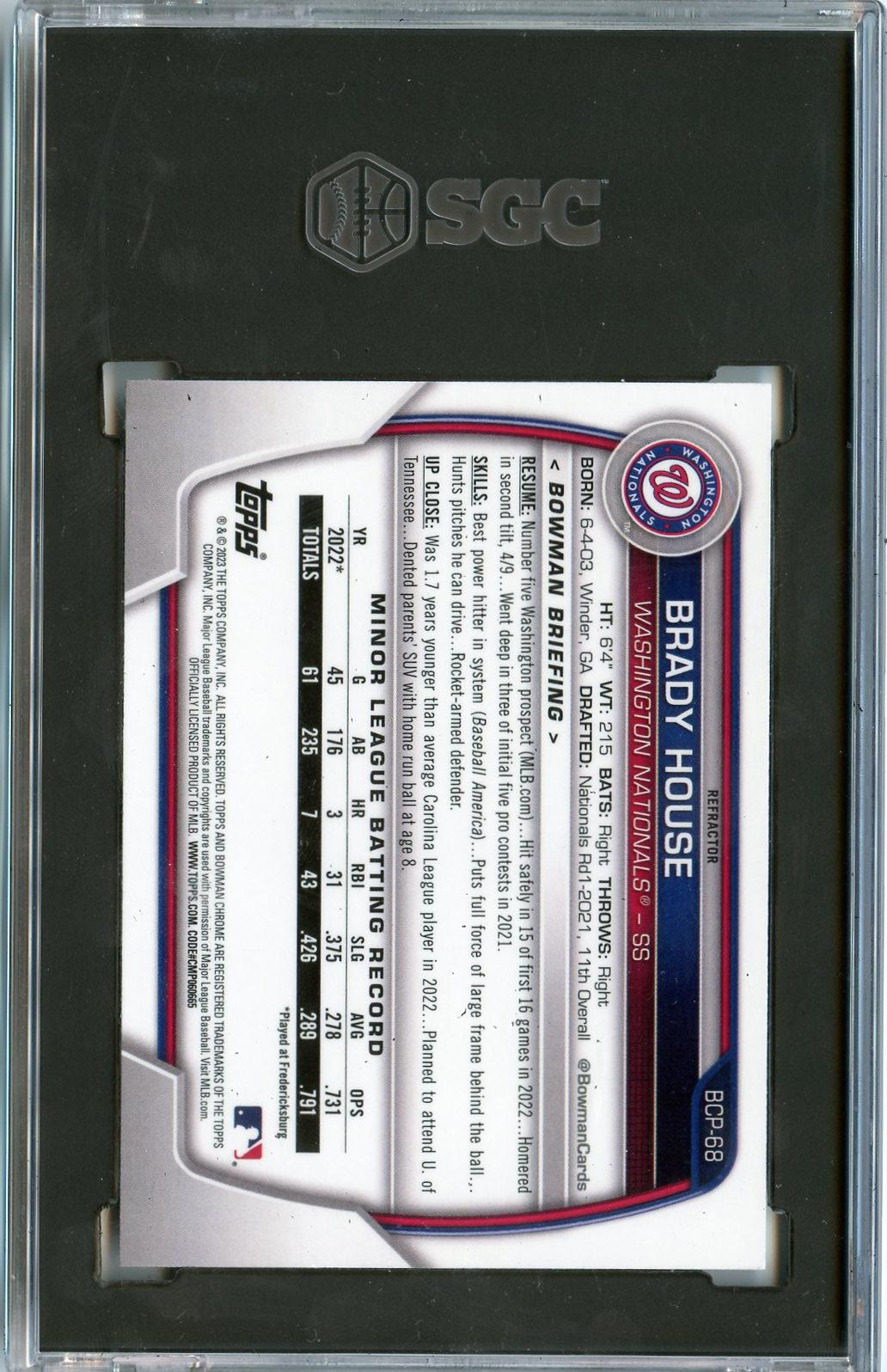 2023 Bowman #BCP-68 Brady House Lunar Glow Refractors SGC 9.5