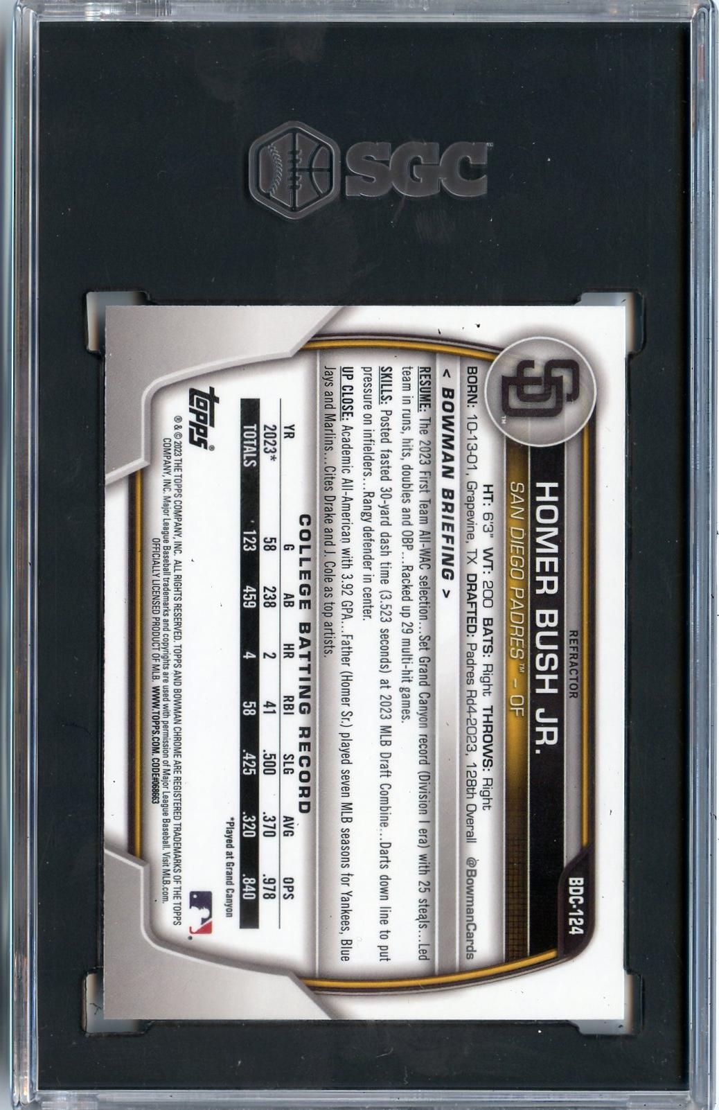 2023 Bowman Draft #BDC-124 Homer Bush Jr. Chrome Refractor SGC 9.5