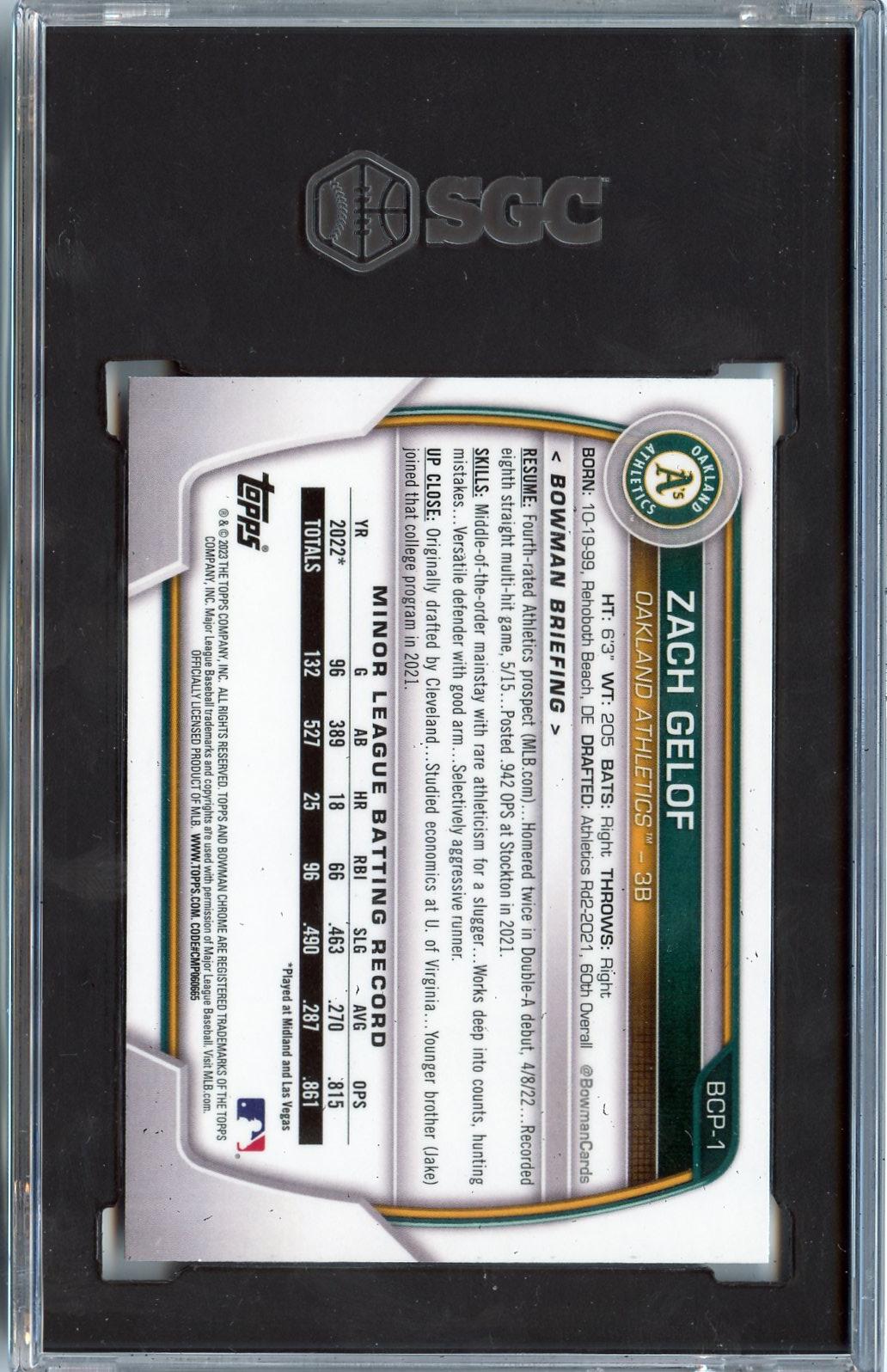 2023 Bowman #BCP-1 Zack Gelof Chrome Prospects Pearl Refractors SGC 9.5