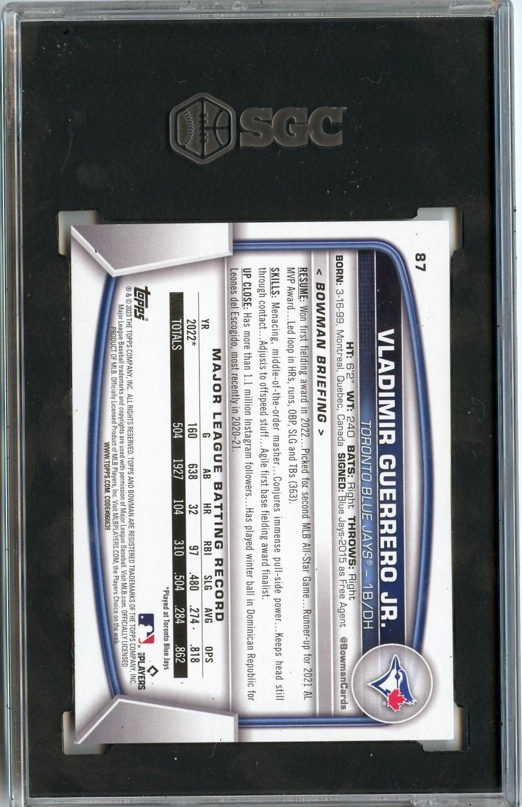 2023 Bowman #87 Vladimir Guerrero Jr. SGC 9