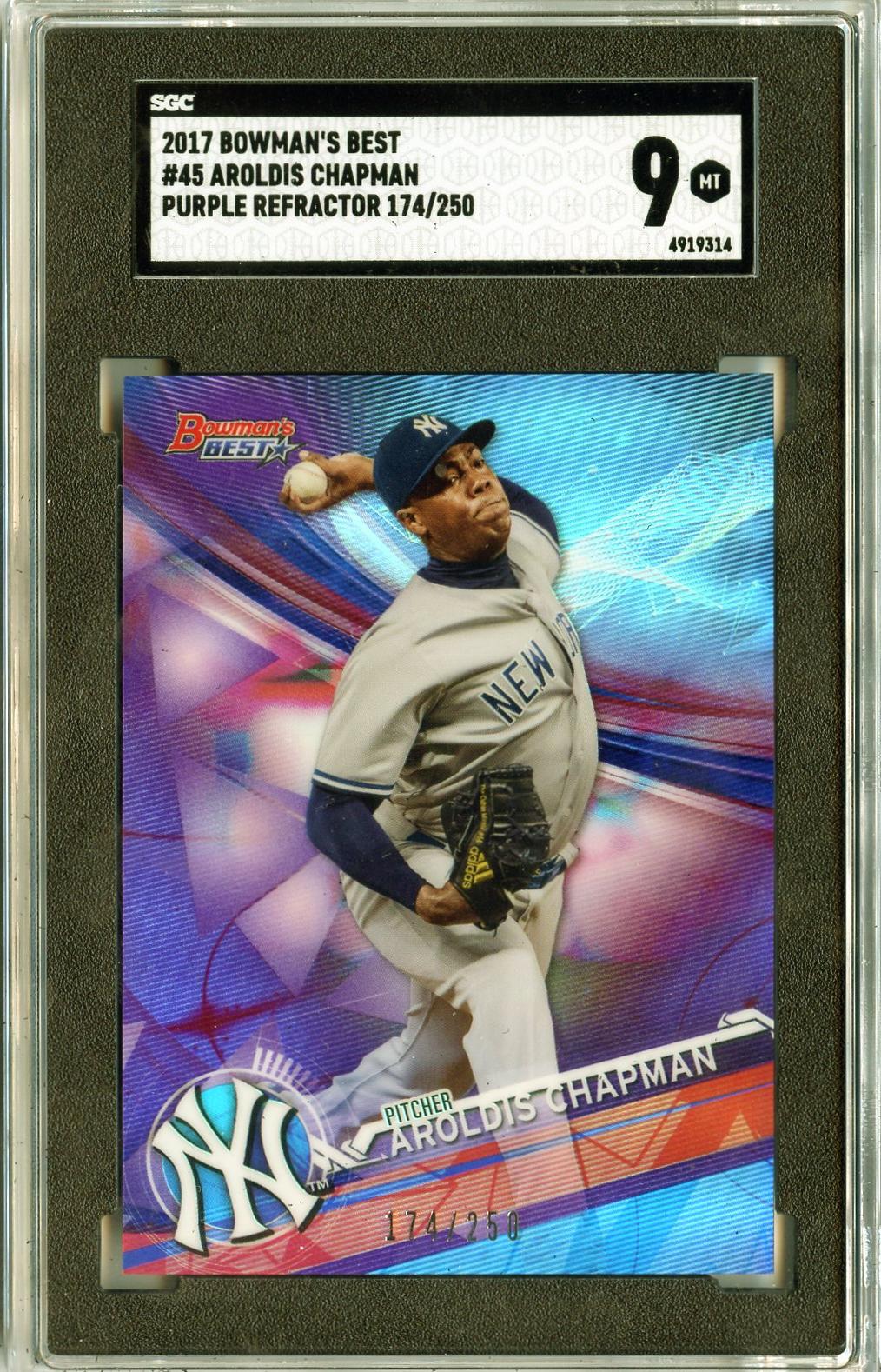 2017 Bowman's Best #45 Aroldis Chapman Purple Refractor SGC 9