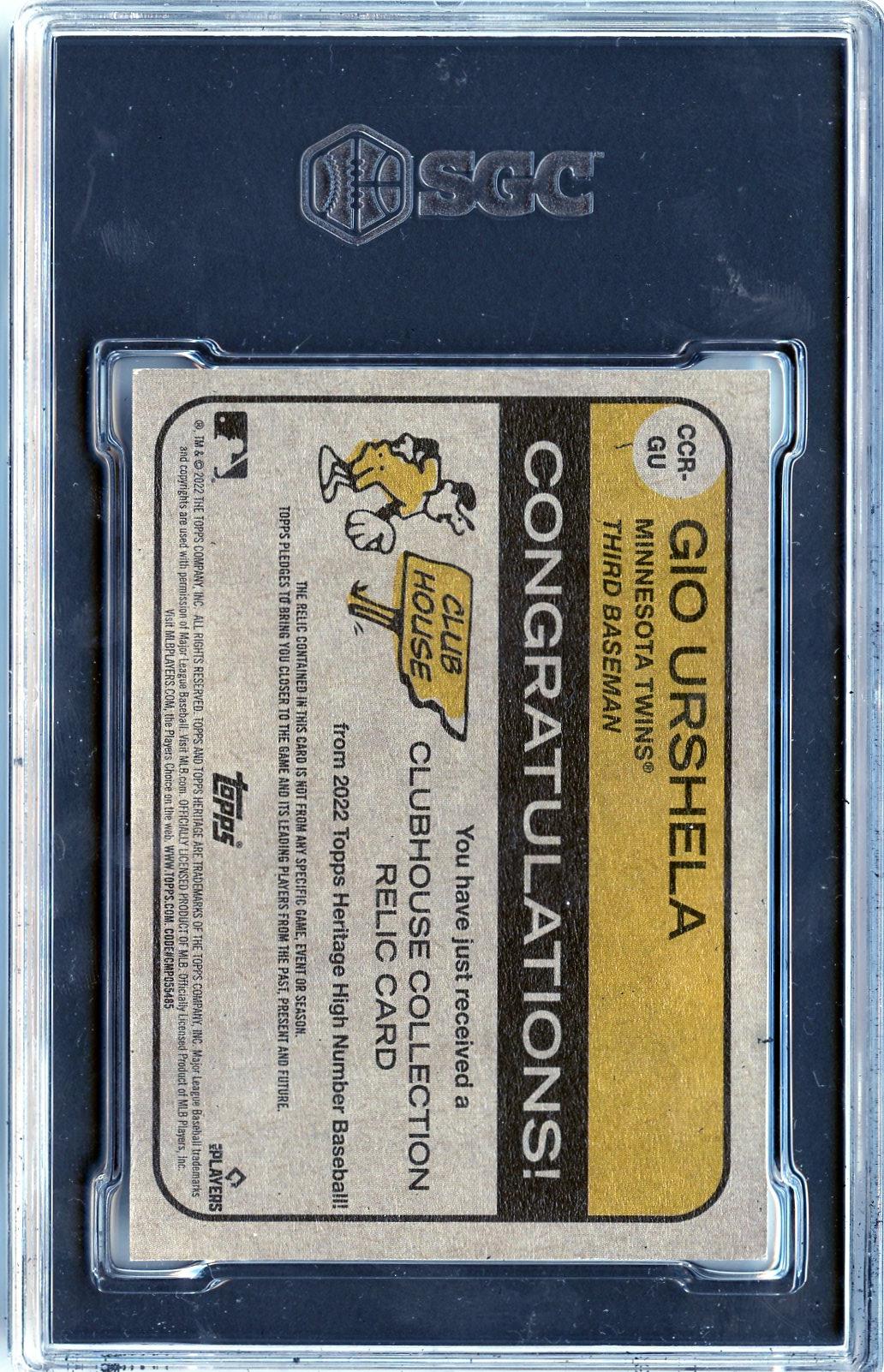 2022 Topps Heritage #CCR-GU Gio Urshela Clubhouse Collection Relics High Number SGC 9