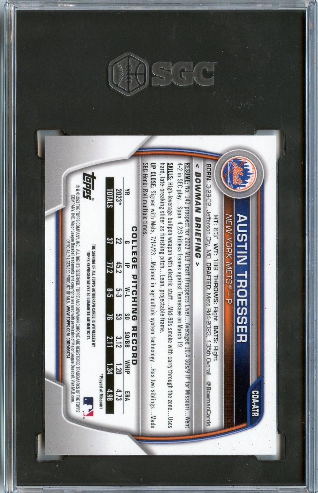 2023 #CDA-ATR Austin Troesser Chrome Prospect Autographs SGC 8.5