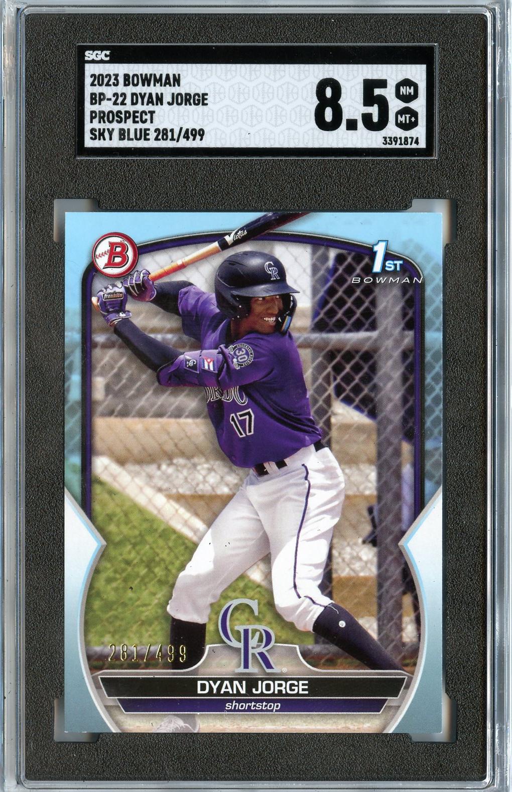 2023 Bowman #BP-22 Dyan Jorge Prospects Sky Blue SGC 8.5