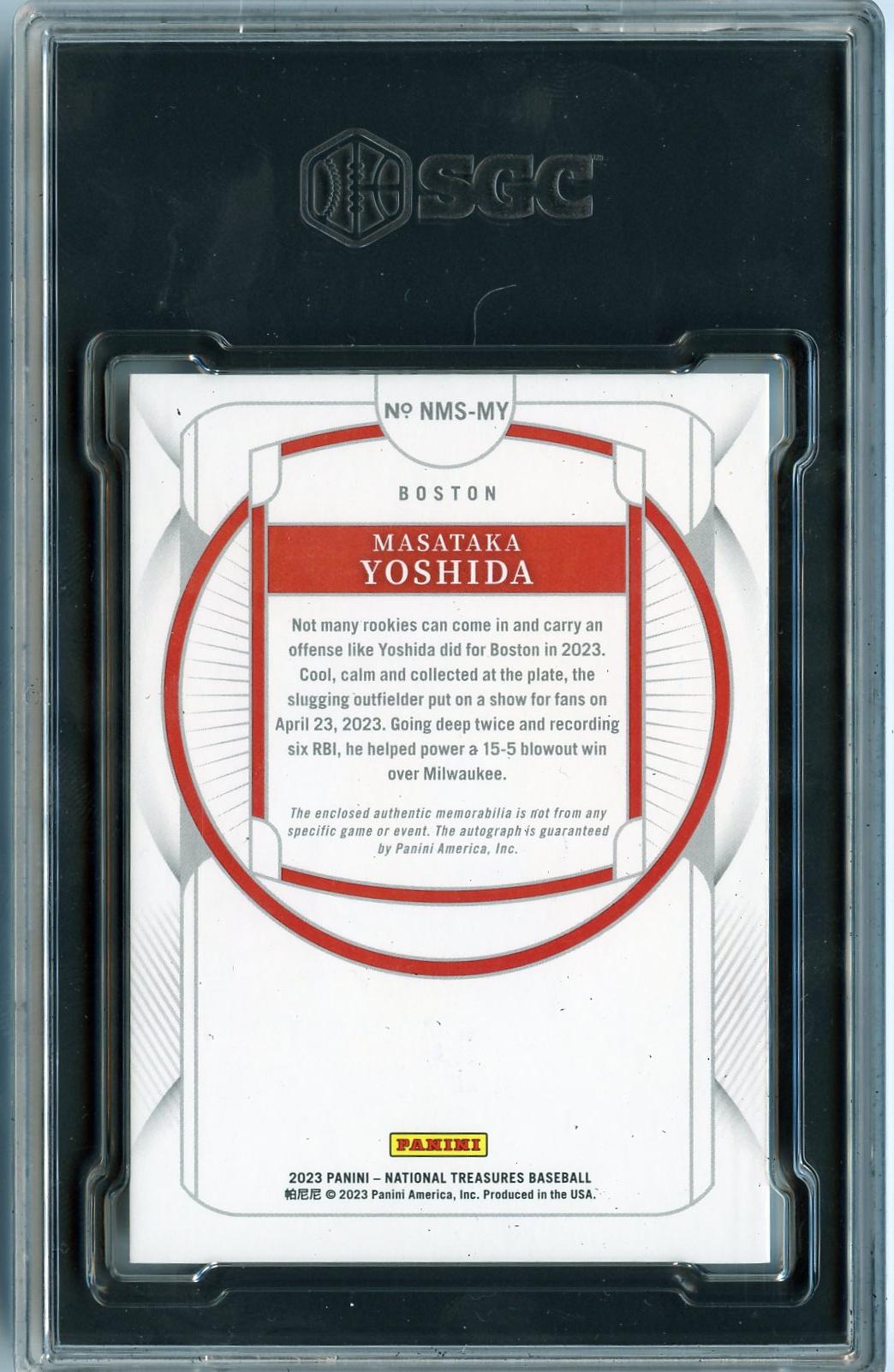 2023 Panini #NMS-MY Masataka Yoshida NT Materials Signatures SGC 8-10