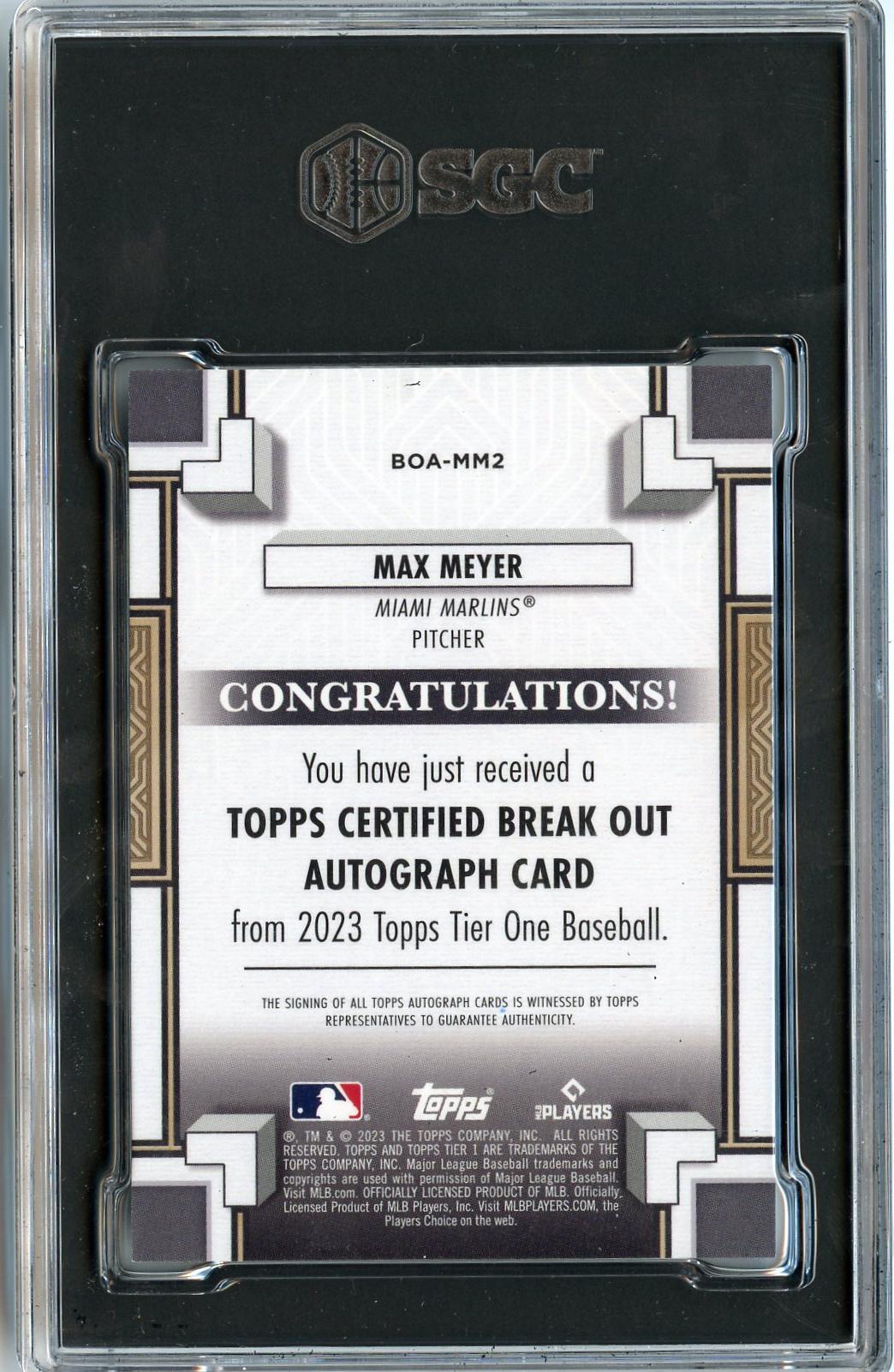 2023 Topps Tier One #BOA-MM2 Max Meyer Break Out Autographs SGC 9