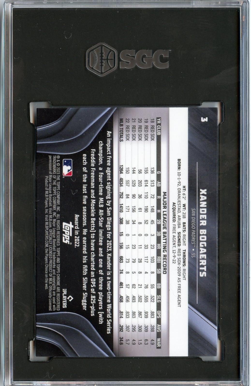 2023 Topps Chrome Black #3 Xander Bogaerts SGC 10