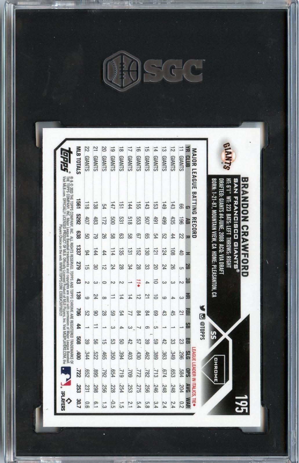 2023 Topps Chrome #195 Brandon Crawford Negative Refractors SGC 9.5