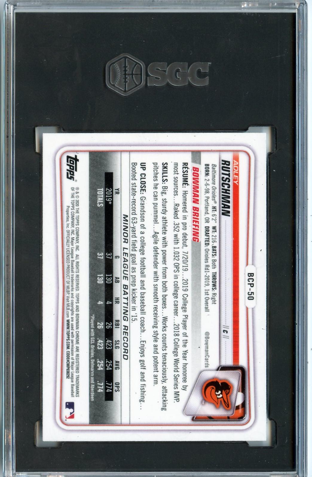 2020 Bowman #BCP-50 Adley Rutschman Chrome Prospects SGC 9