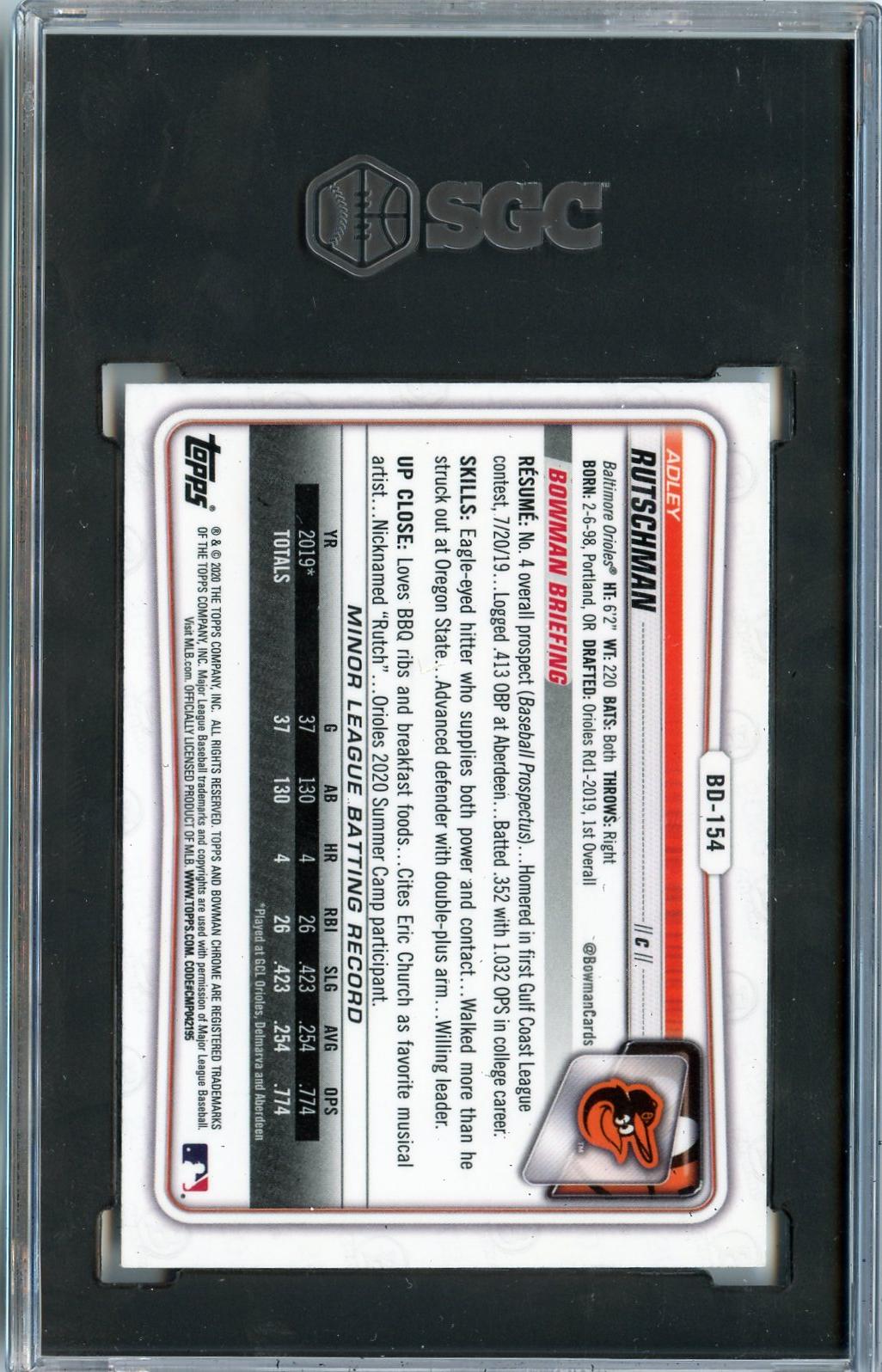 2020 Bowman Chrome Draft #BD-154 Adley Rutschman SGC 8