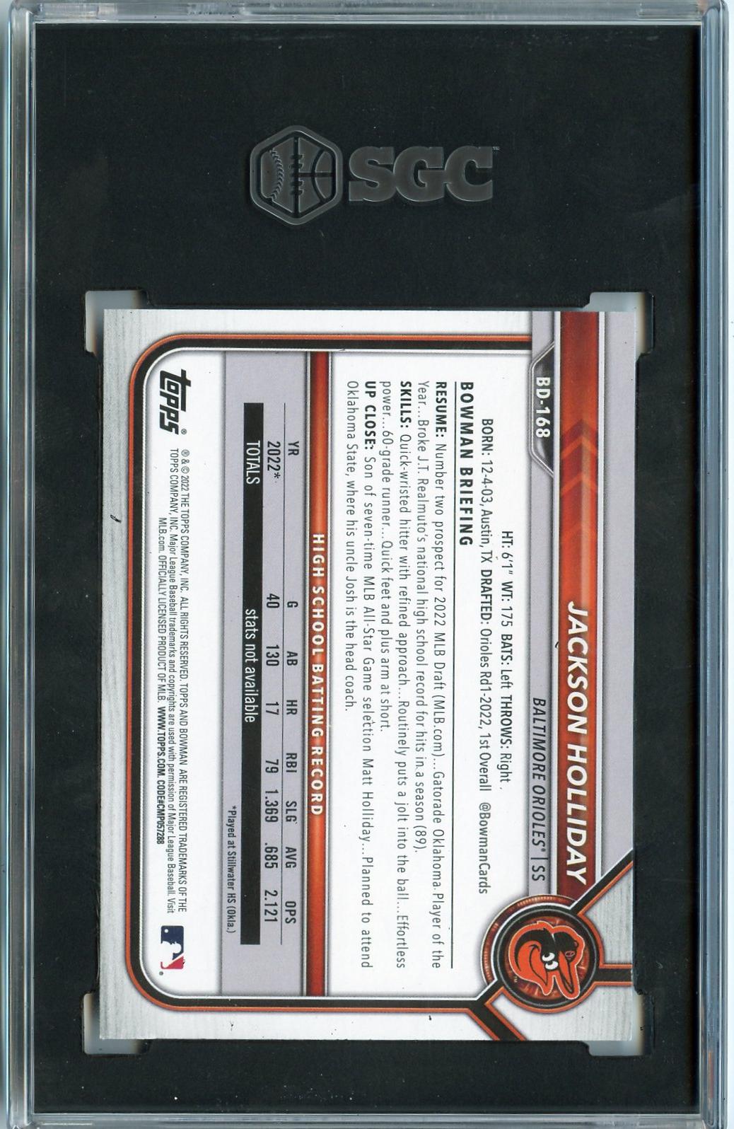 2022 Bowman Draft #BD-168 Jackson Holliday SGC 8