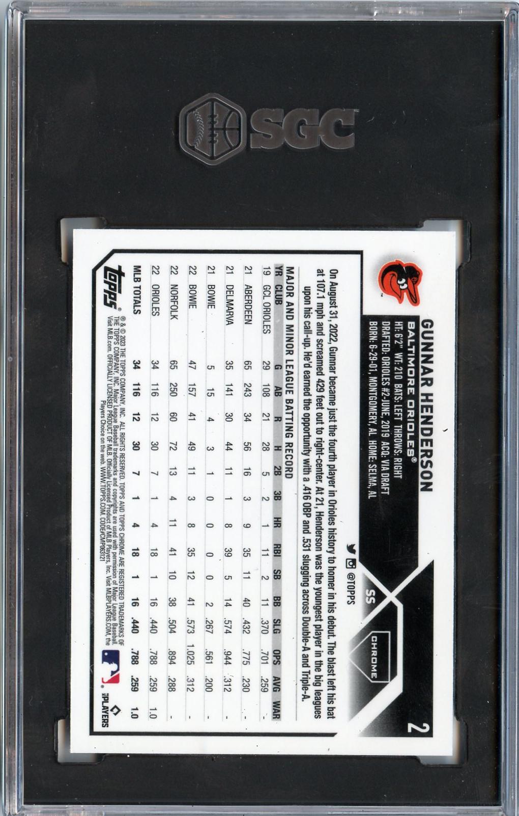 2023 Topps Chrome #2 Gunnar Henderson RC SGC 9.5
