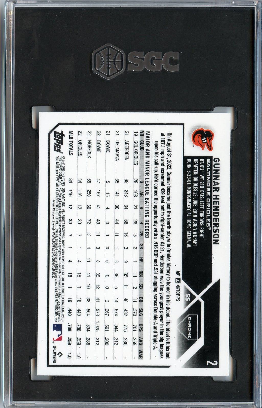 2023 Topps Chrome #2 Gunnar Henderson RC SGC 9