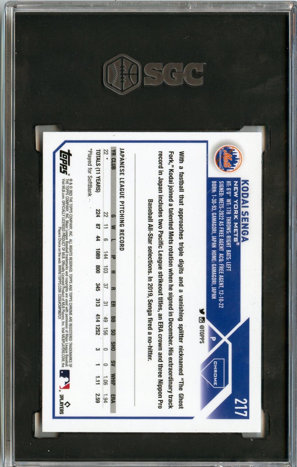 2023 Topps Chrome #217 Kodai Senga Sepia Refractors RC SGC 10