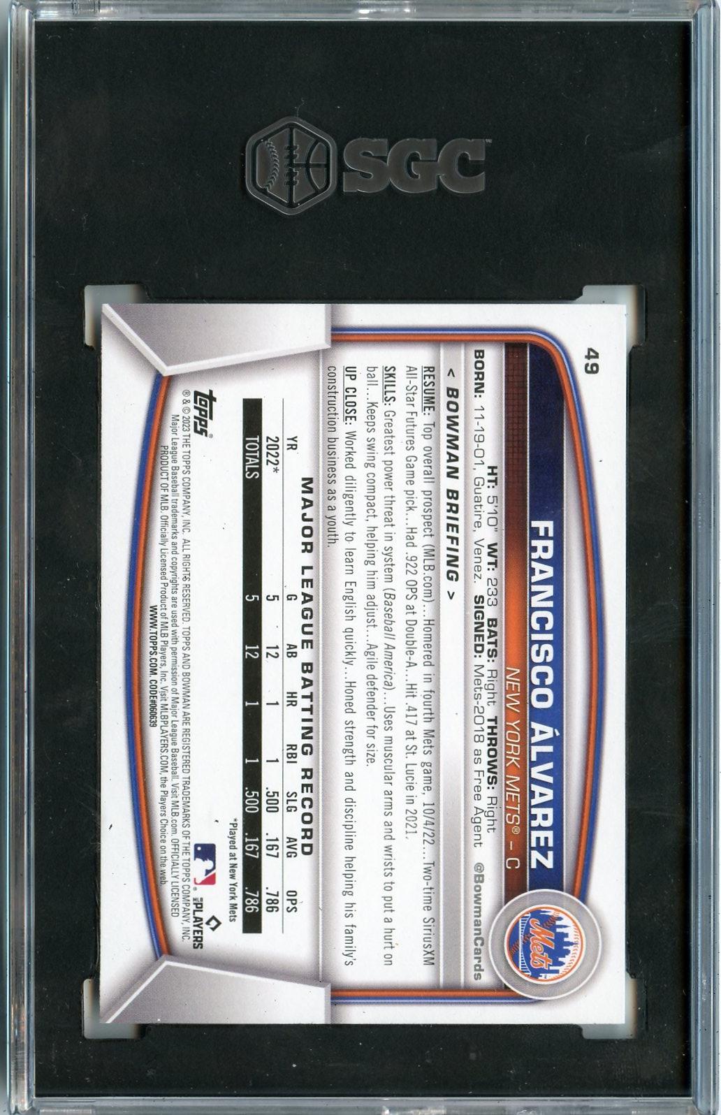 2023 Bowman #49 Francisco Alvarez RC SGC 10