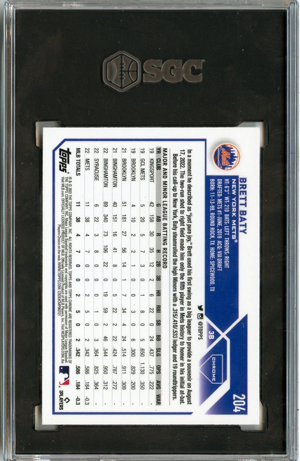 2023 Topps Chrome #204 Brett Baty RC SGC 9.5