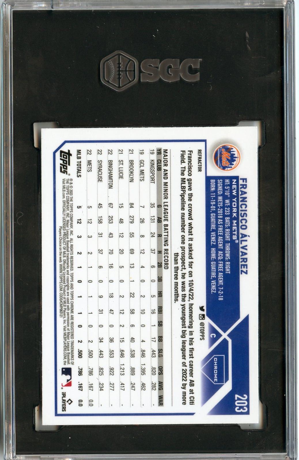 2023 Topps Chrome #203 Francisco Álvarez Refractors RC SGC 9