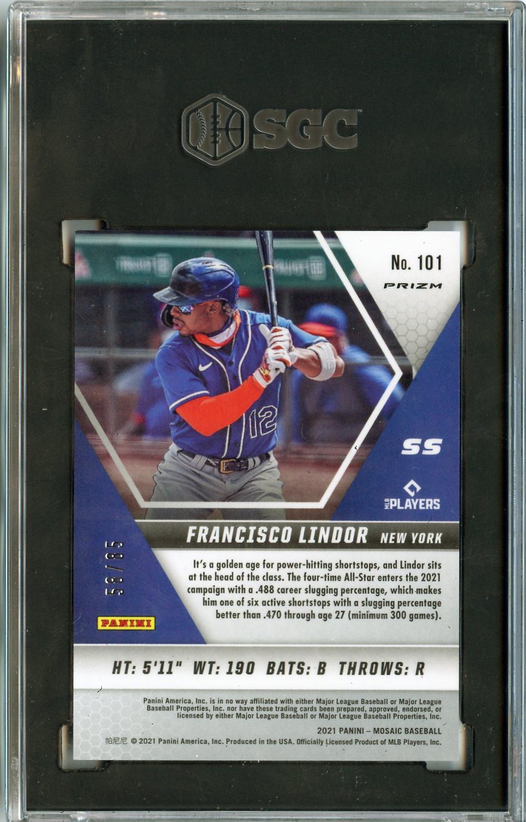 2021 Panini Mosaic #101 Francisco Lindor Blue Quick Pitch Prizm SGC 8