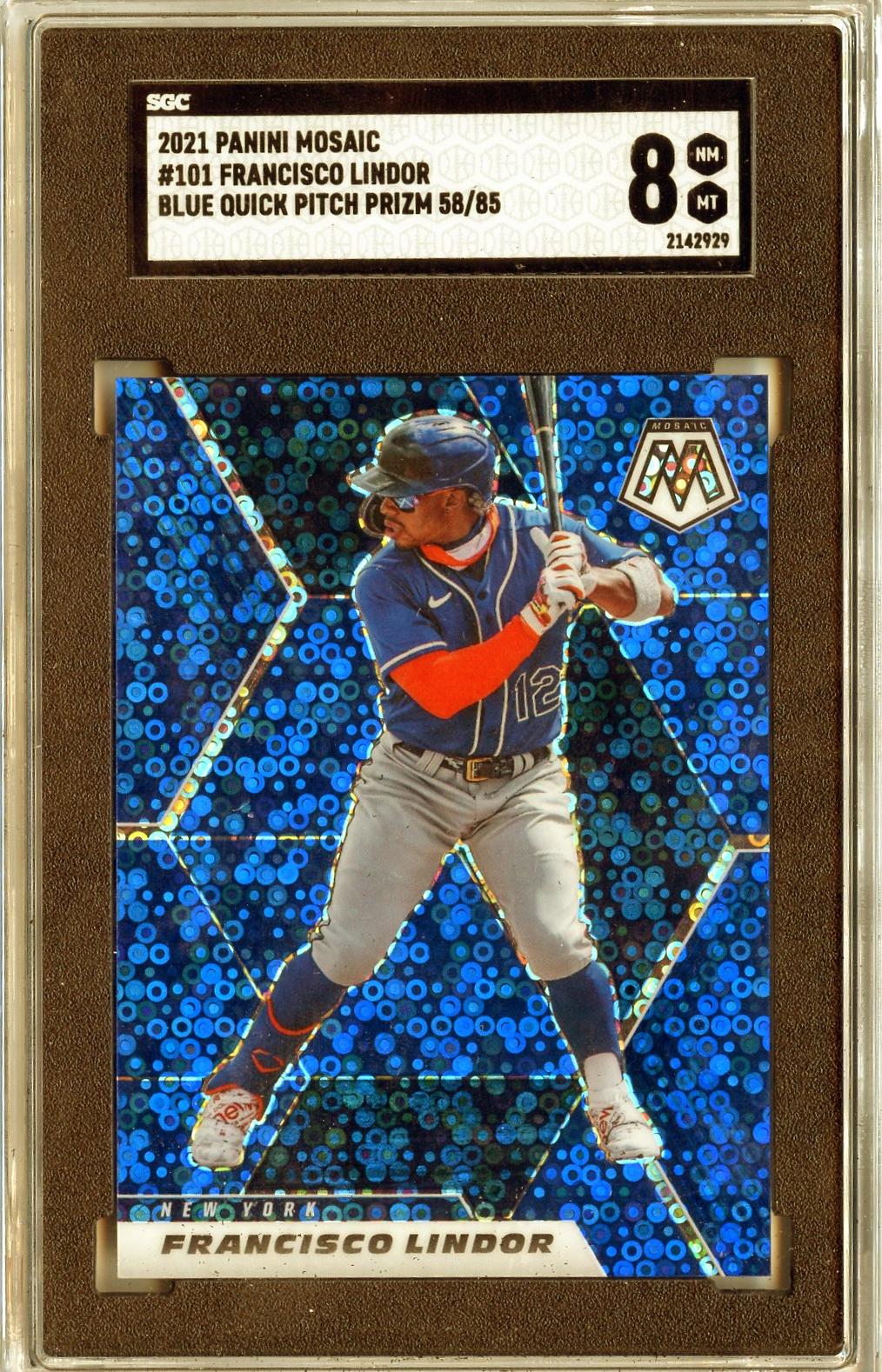 2021 Panini Mosaic #101 Francisco Lindor Blue Quick Pitch Prizm SGC 8