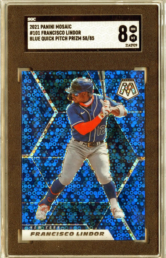 2021 Panini Mosaic #101 Francisco Lindor Blue Quick Pitch Prizm SGC 8