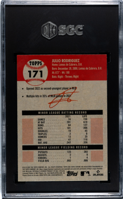 2022 Topps Chrome Platinum Anniversary #171 Julio Rodriguez RC SGC 9.5