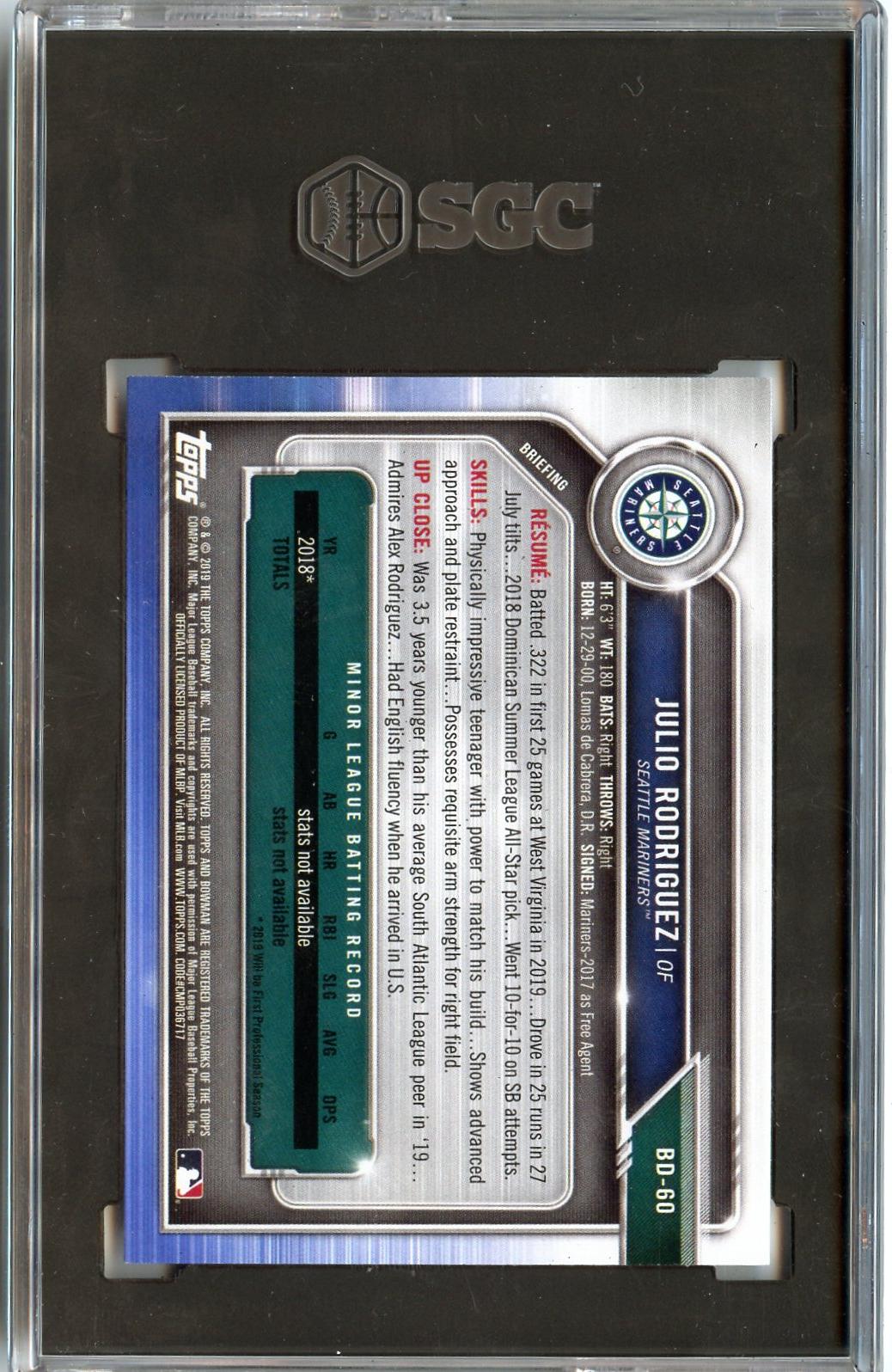 2019 Bowman Draft #BD-60 Julio Rodriguez SGC 9.5