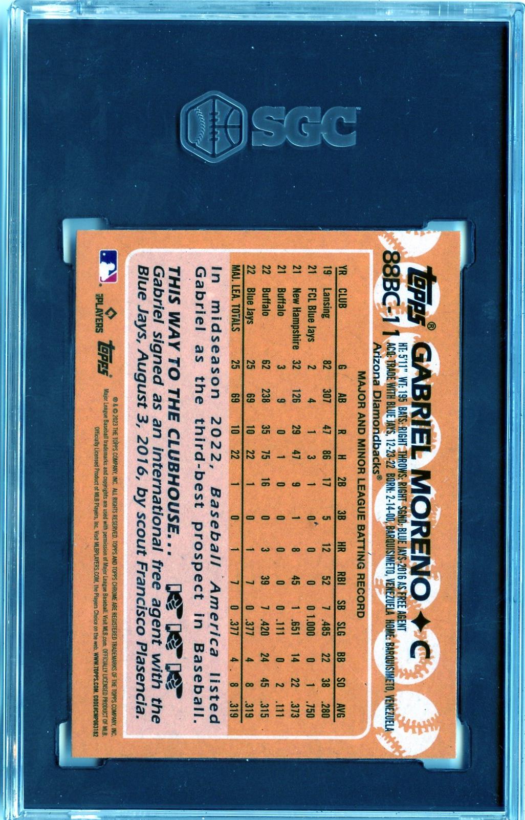 2023 #88BC-11 Gabriel Moreno 1988 Topps Chrome 35th Anniversary RC SGC 9.5