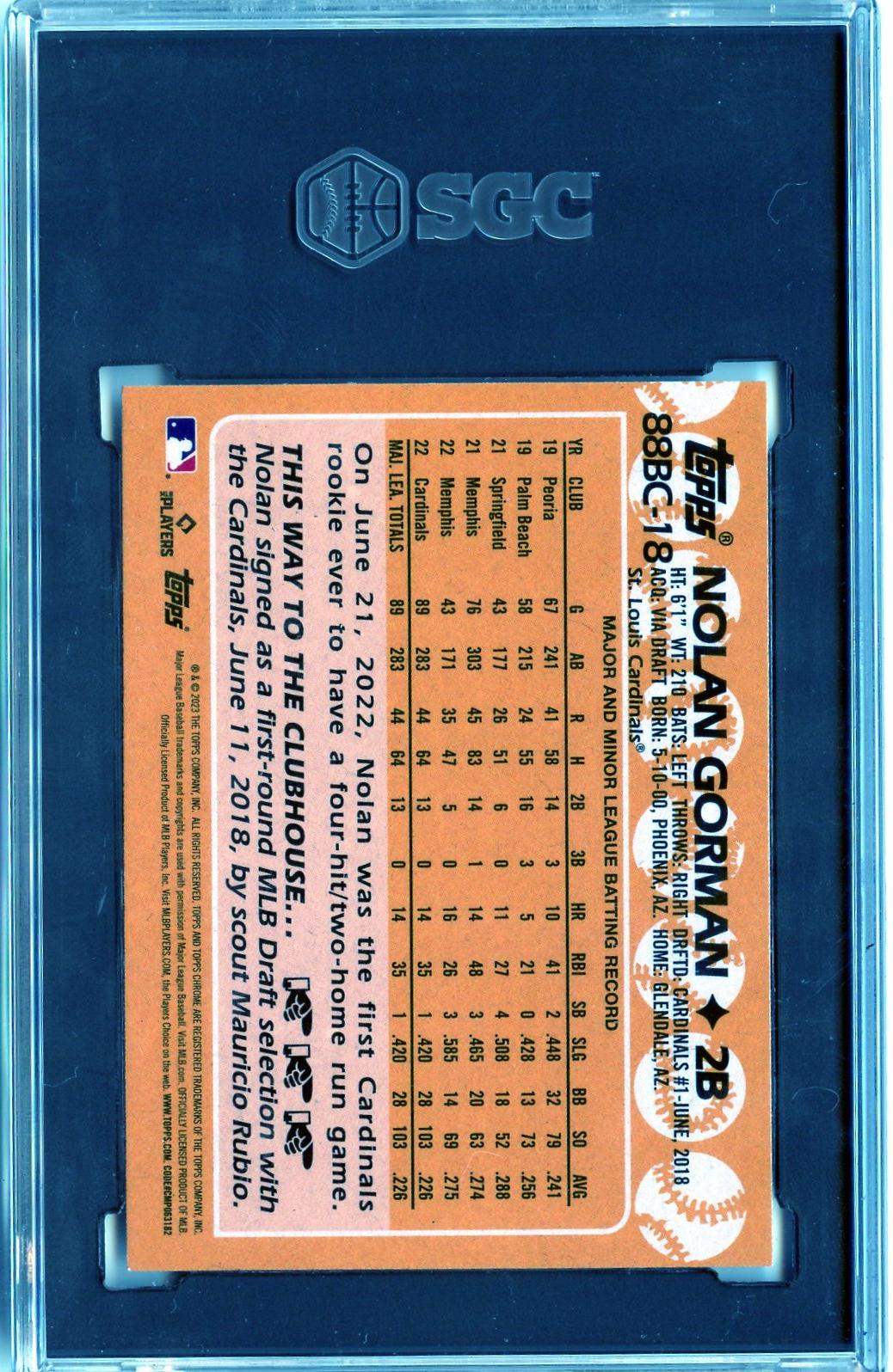 2023 #88BC-18 Nolan Gorman 1988 Topps Chrome 35th Anniversary RC SGC 9