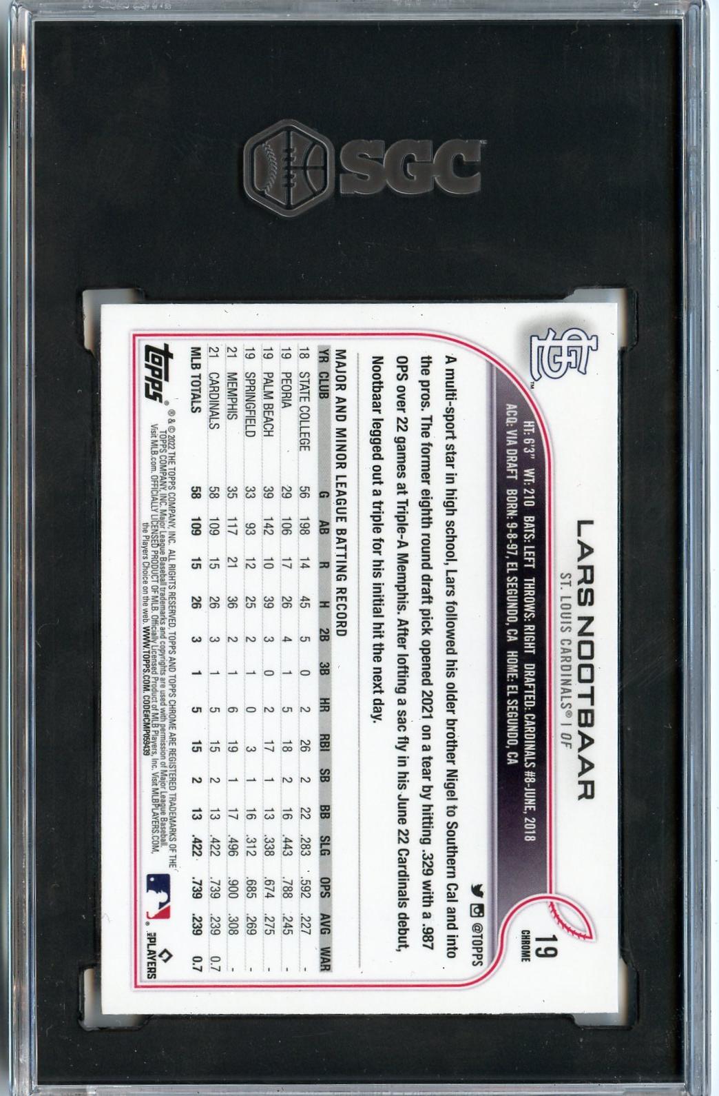 2022 Topps Chrome #19 Lars Nootbaar RC SGC 9