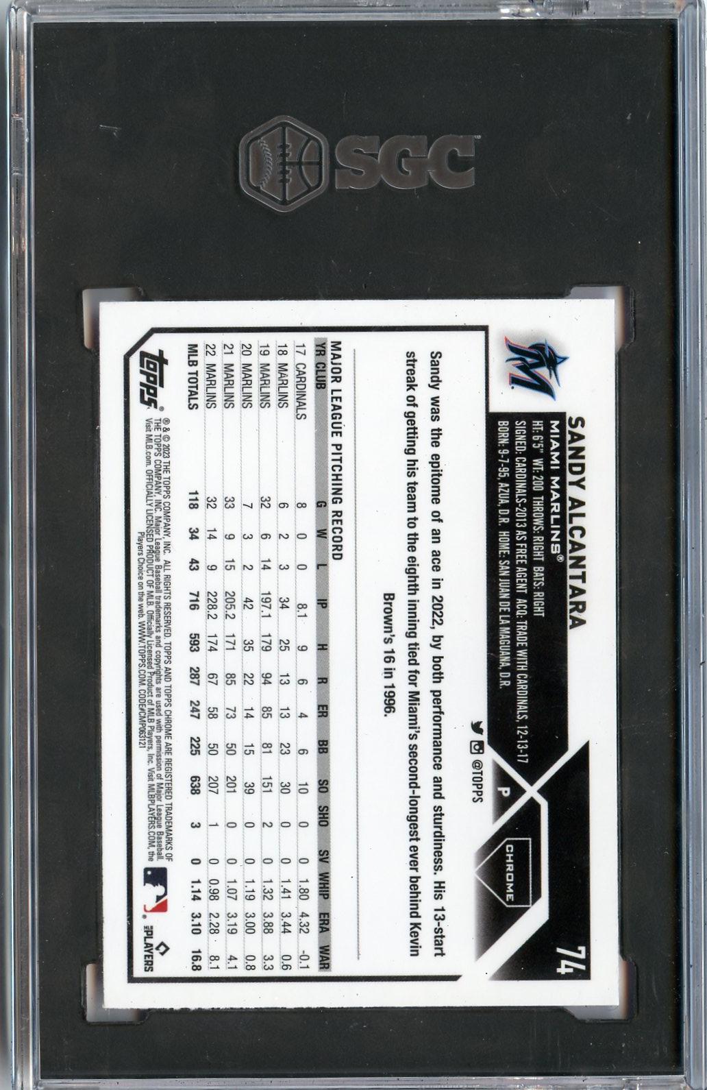 2023 Topps Chrome #74 Sandy Alcantara Pink Refractors SGC 9